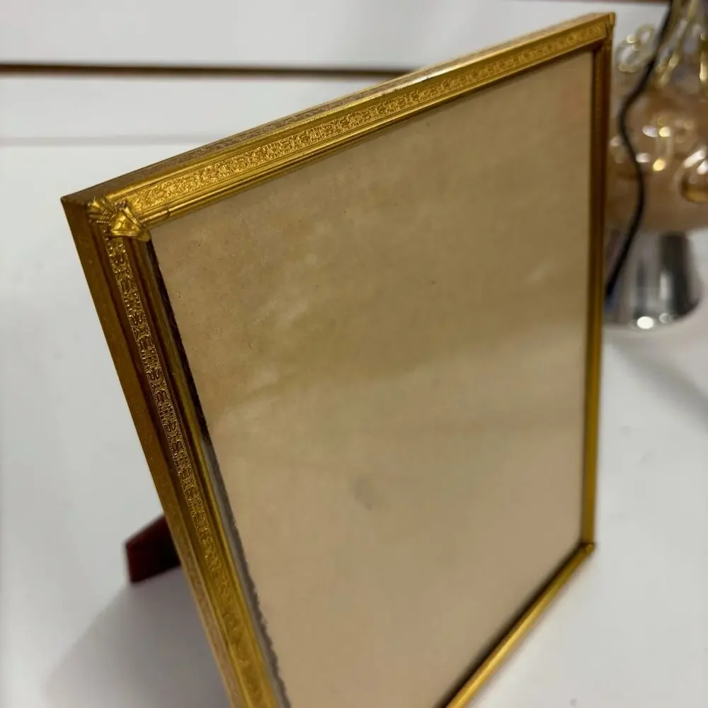 VTG 8x10 Gold Tone Metal Picture Frame Mid-Century Embossed Border Regency
